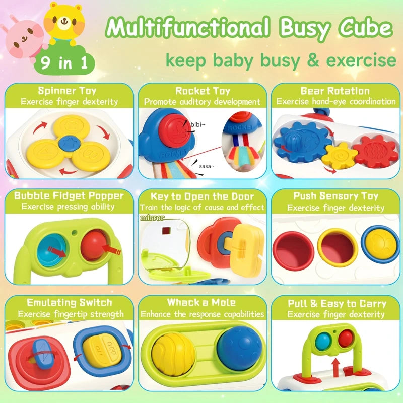 10-in-1 Montessori Busy Cube - Sensory Fidget Toy for Toddlers