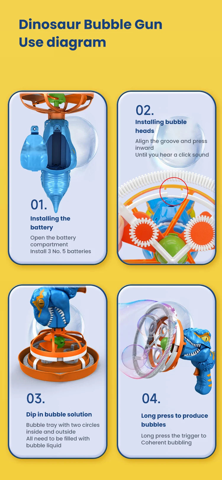 Dinosaur Bubble Gun – Electric Automatic Bubble Blaster for Kids