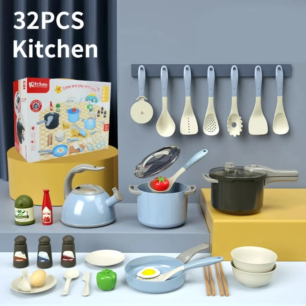 Kids Play Kitchen Set - 32 Piece Cooking Toy with Pots & Pans