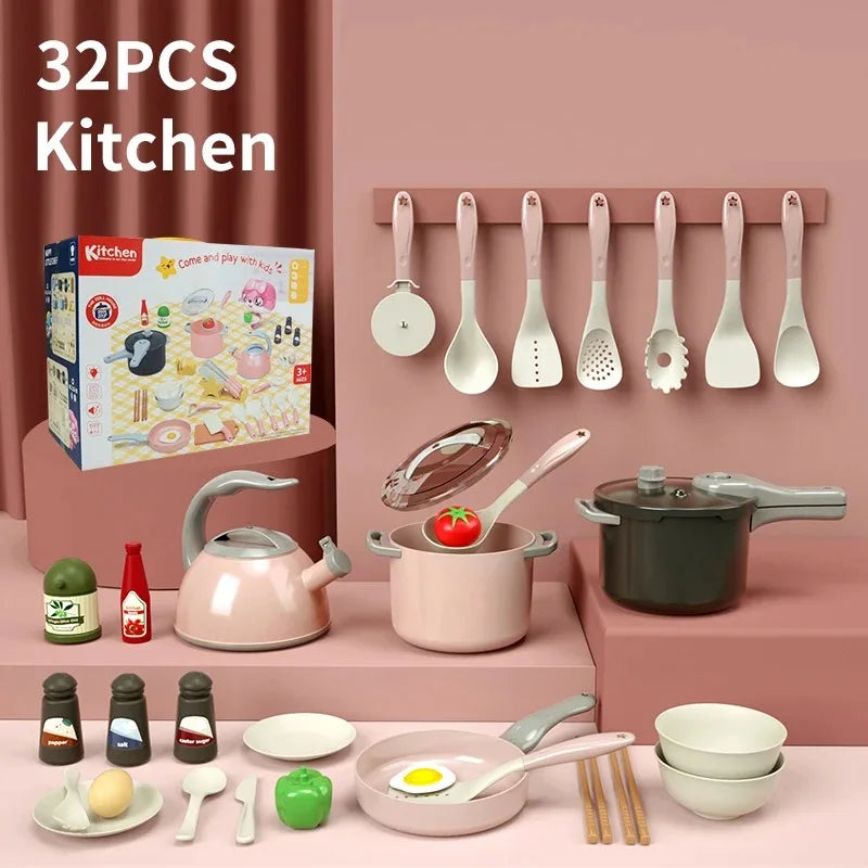 Kids Play Kitchen Set - 32 Piece Cooking Toy with Pots & Pans