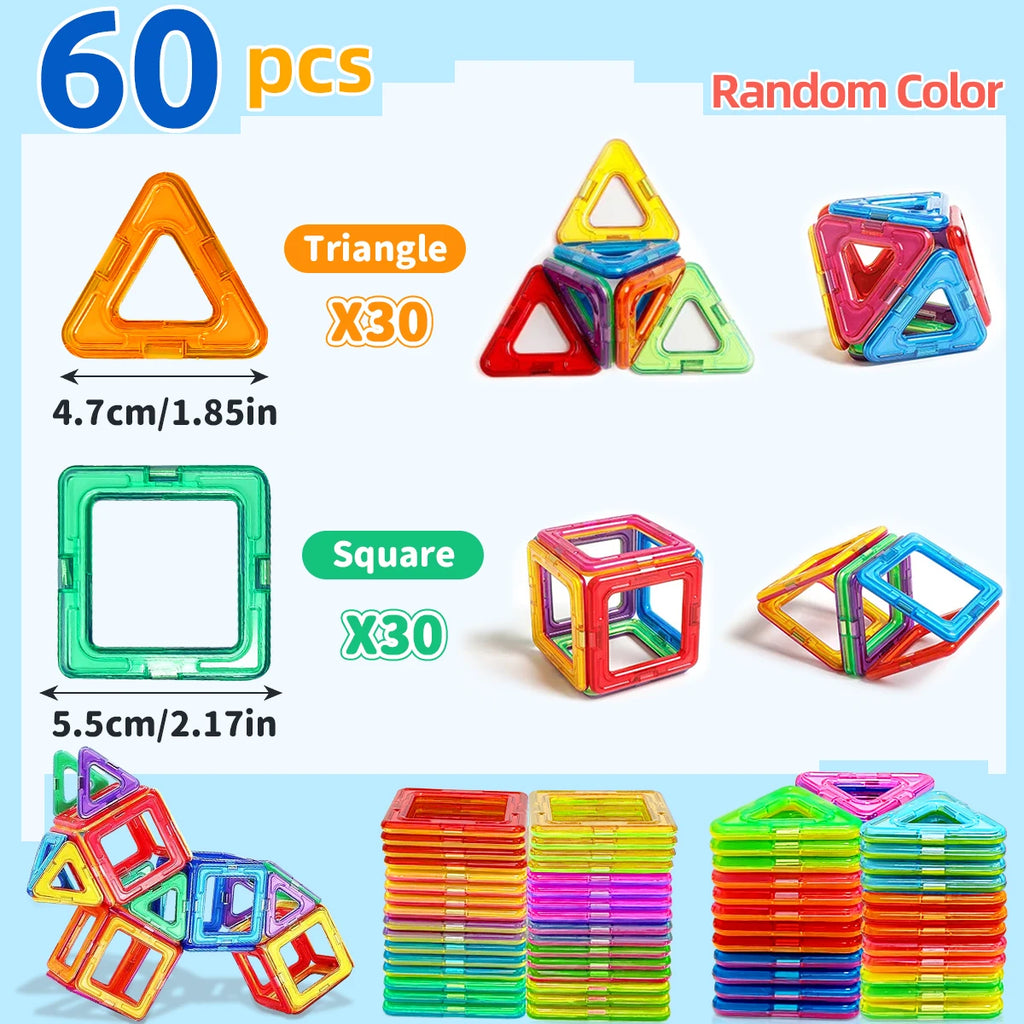 Medium Magnetic Building Blocks - 60 Piece STEM Construction Set