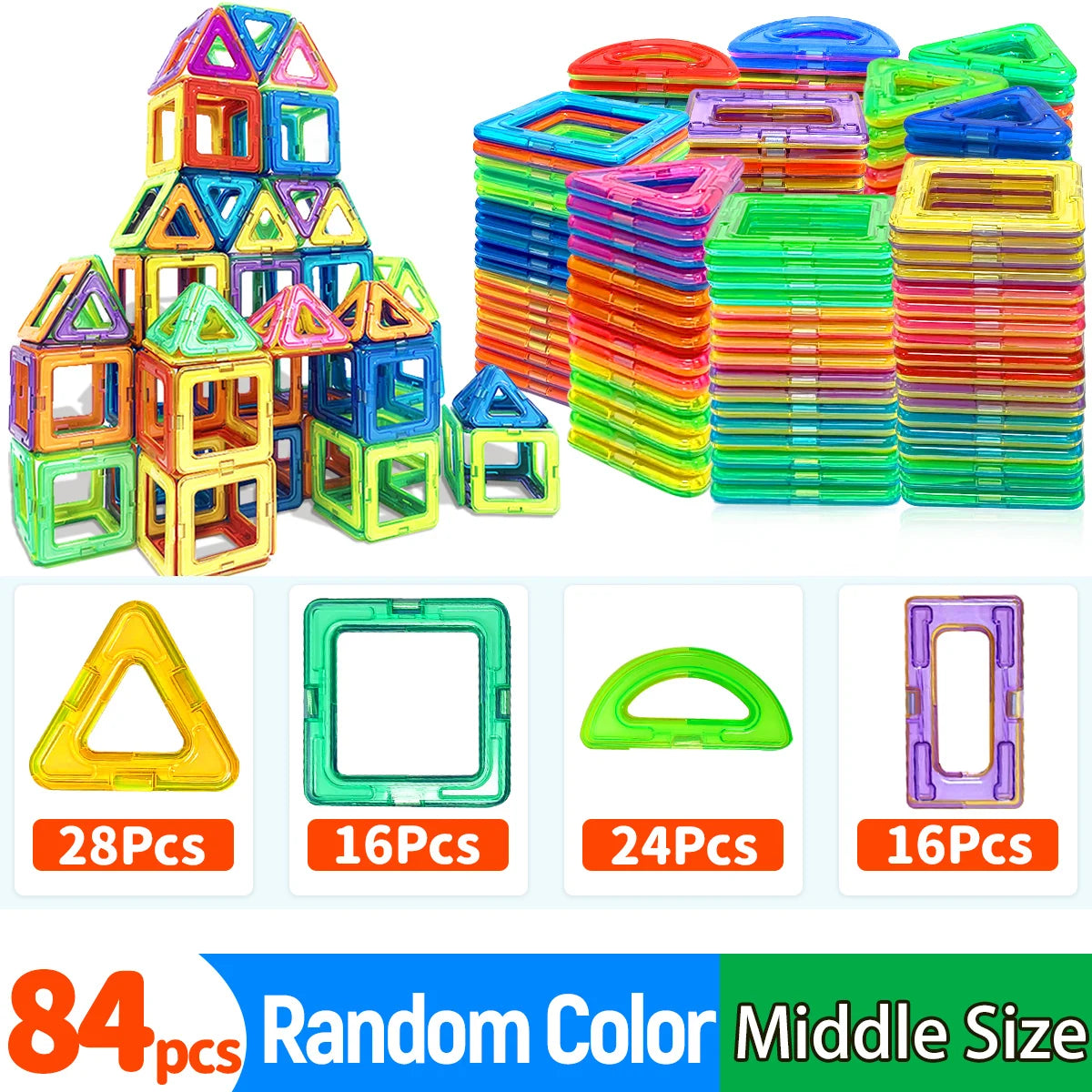 Medium Magnetic Building Blocks - 60 Piece STEM Construction Set