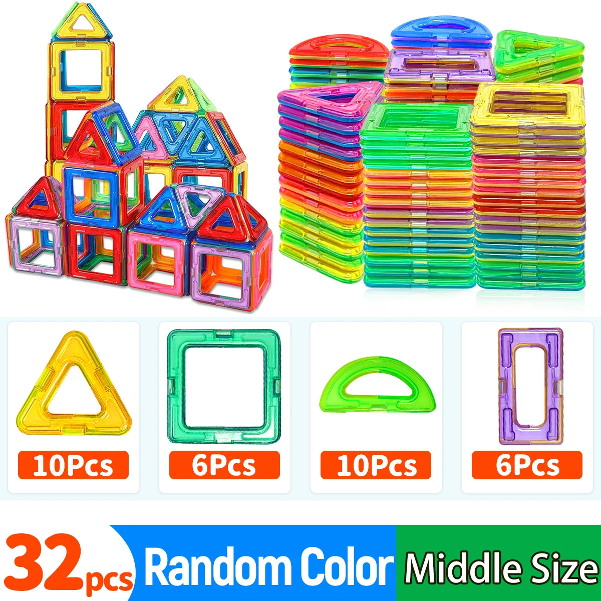 Medium Magnetic Building Blocks - 60 Piece STEM Construction Set