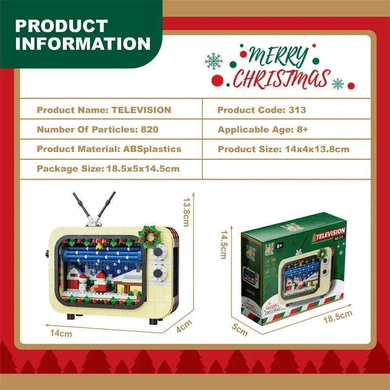 Retro Christmas TV Building Blocks
