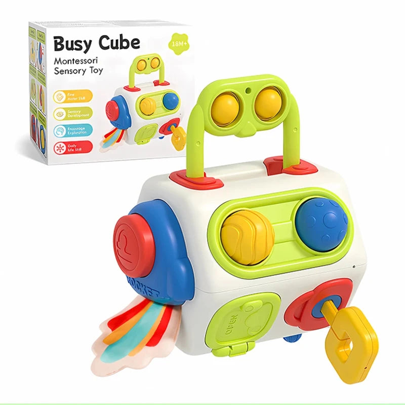 10-in-1 Montessori Busy Cube - Sensory Fidget Toy for Toddlers