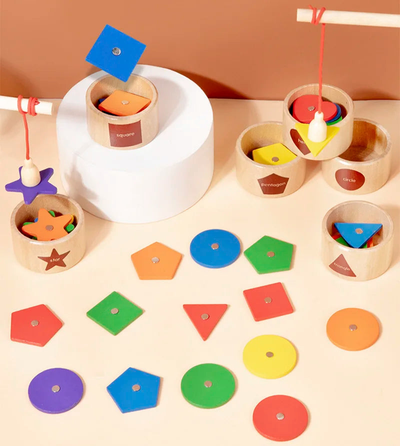 Wooden Magnetic Shape Sorting & Fishing Game – Multi-Sensory Learning Toy
