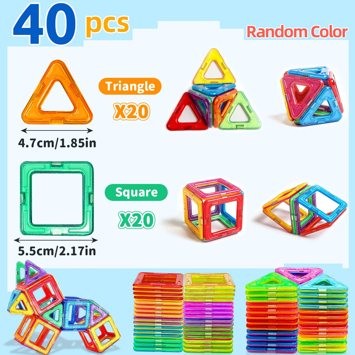 Medium Magnetic Building Blocks - 60 Piece STEM Construction Set