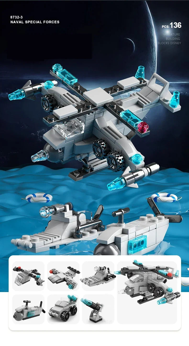 6-in-1 City Vehicle Building Blocks - Fire, Police, Crane Set