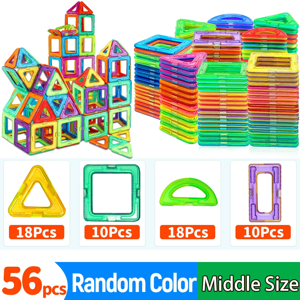 Medium Magnetic Building Blocks - 60 Piece STEM Construction Set
