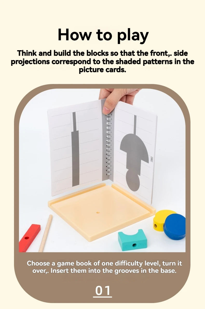 3D Shadow Puzzle Building Blocks - Wooden Projection Game