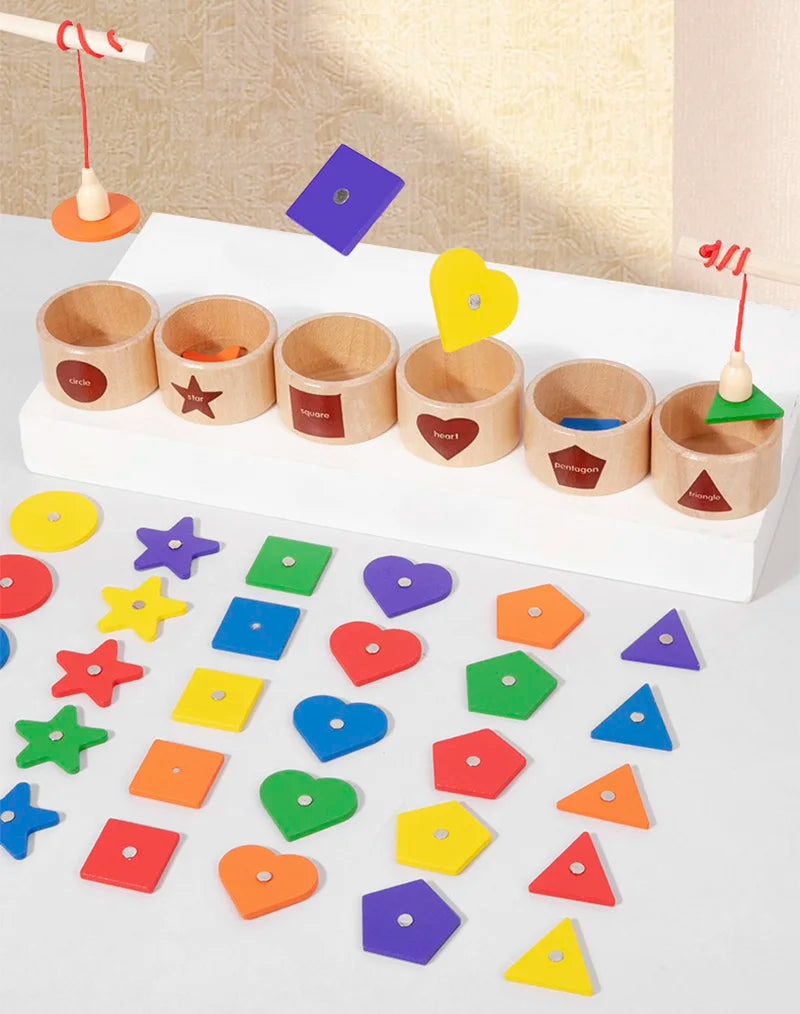 Wooden Magnetic Shape Sorting & Fishing Game – Multi-Sensory Learning Toy