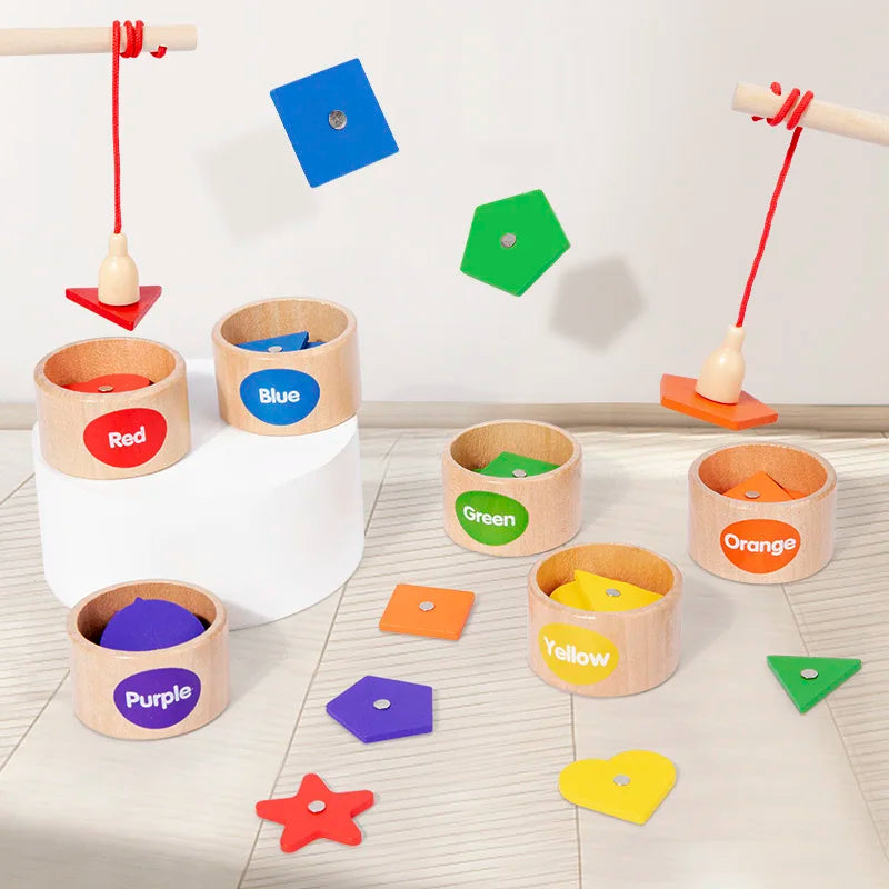 Wooden Magnetic Shape Sorting & Fishing Game – Multi-Sensory Learning Toy