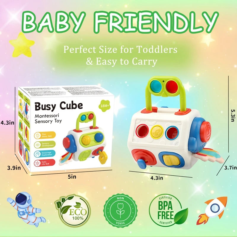10-in-1 Montessori Busy Cube - Sensory Fidget Toy for Toddlers