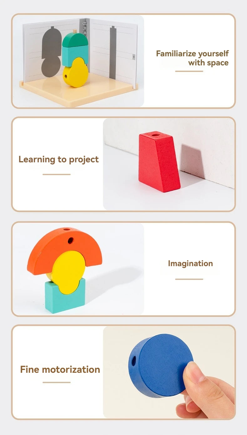 3D Shadow Puzzle Building Blocks - Wooden Projection Game