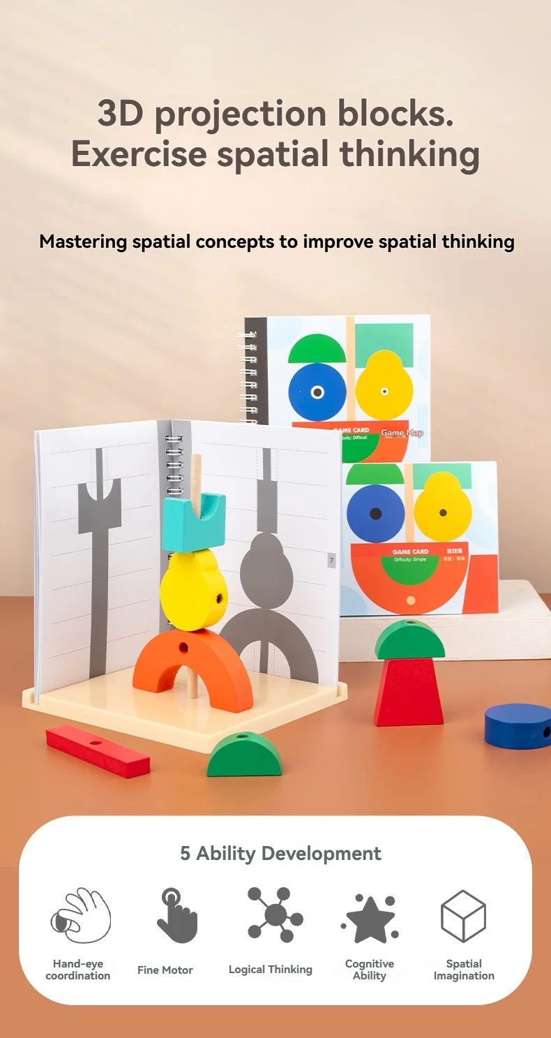 3D Shadow Puzzle Building Blocks - Wooden Projection Game